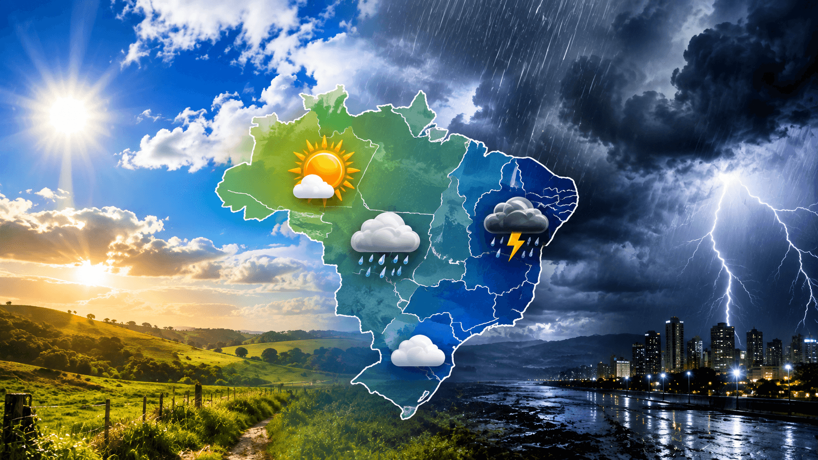 Clima no Brasil tem tempestades no Sul, calor em várias regiões e alerta para baixa umidade