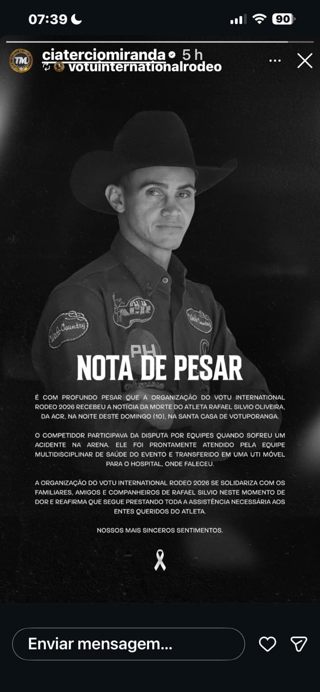 Rafael Silvio de Oliveira, campeão de rodeio, morre após acidente