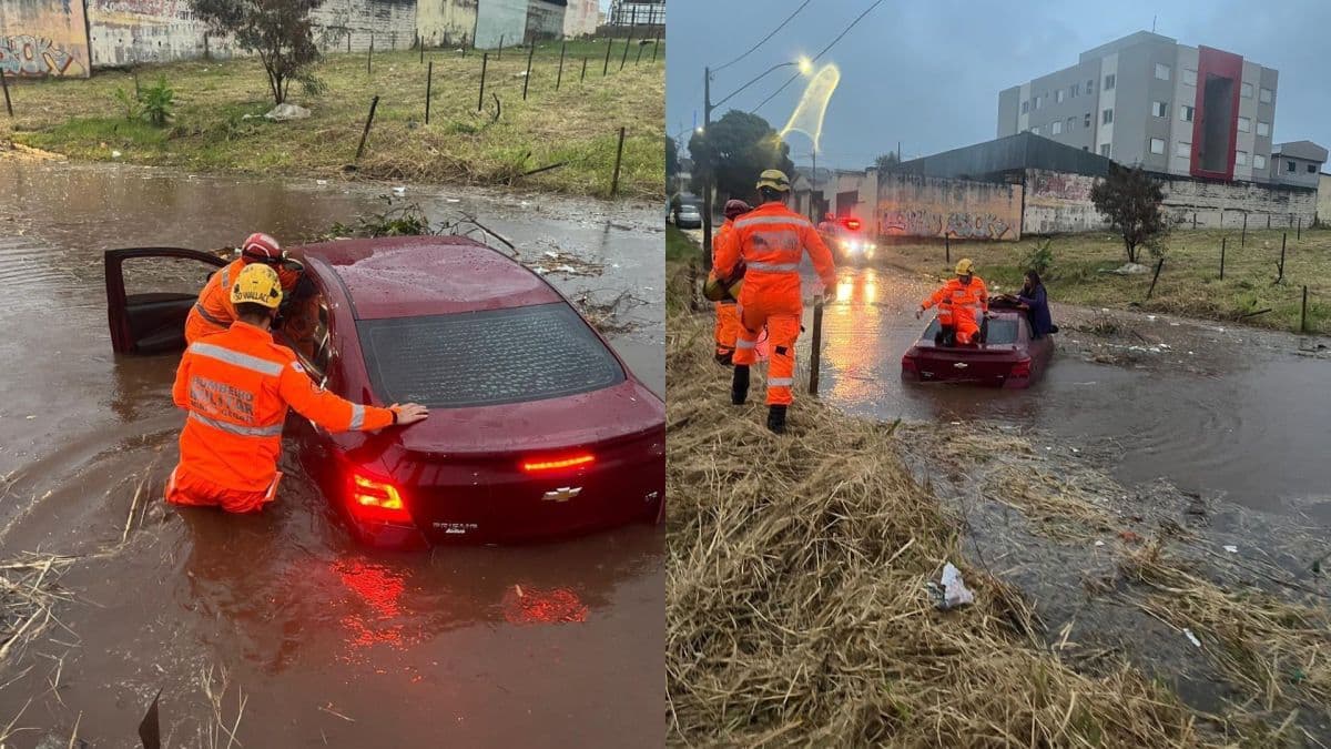 Chuva intensa em Uberlândia leva bombeiros a resgatar três pessoas