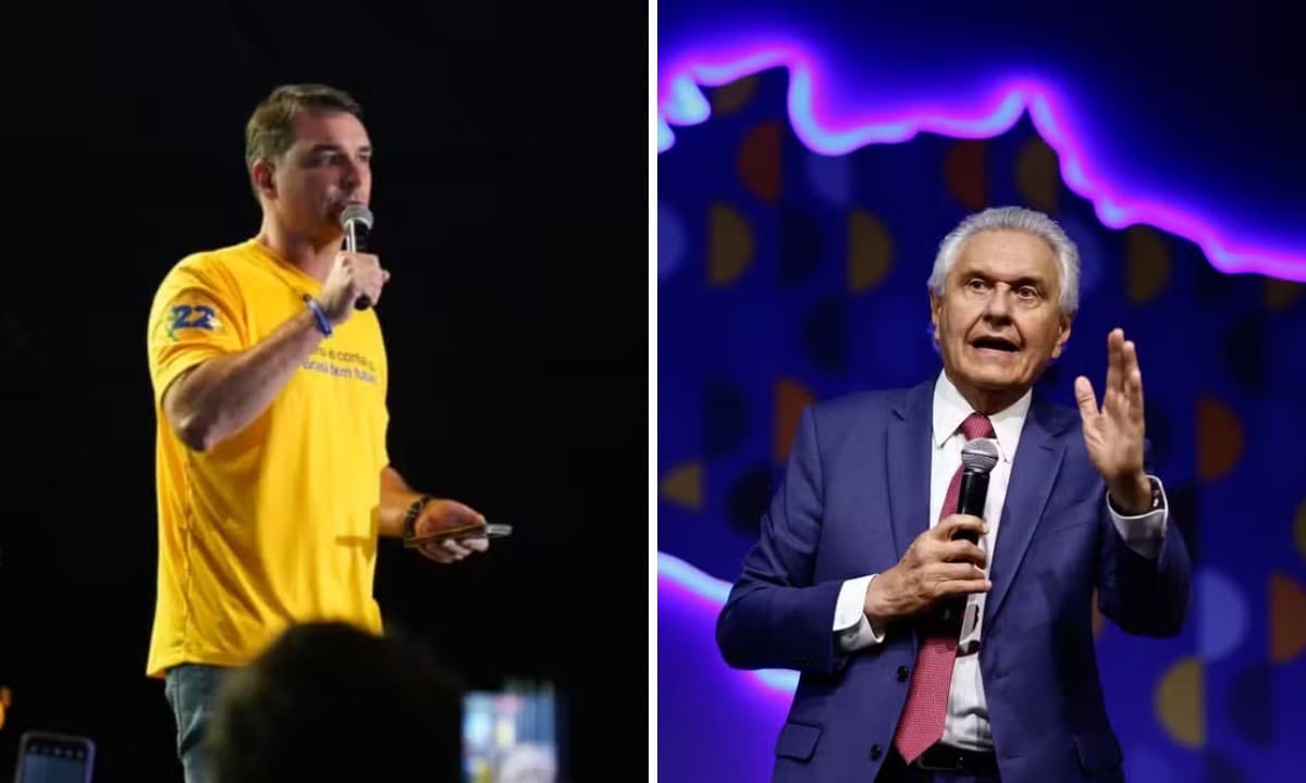 Flávio Bolsonaro busca apoio de Ronaldo Caiado em Goiânia