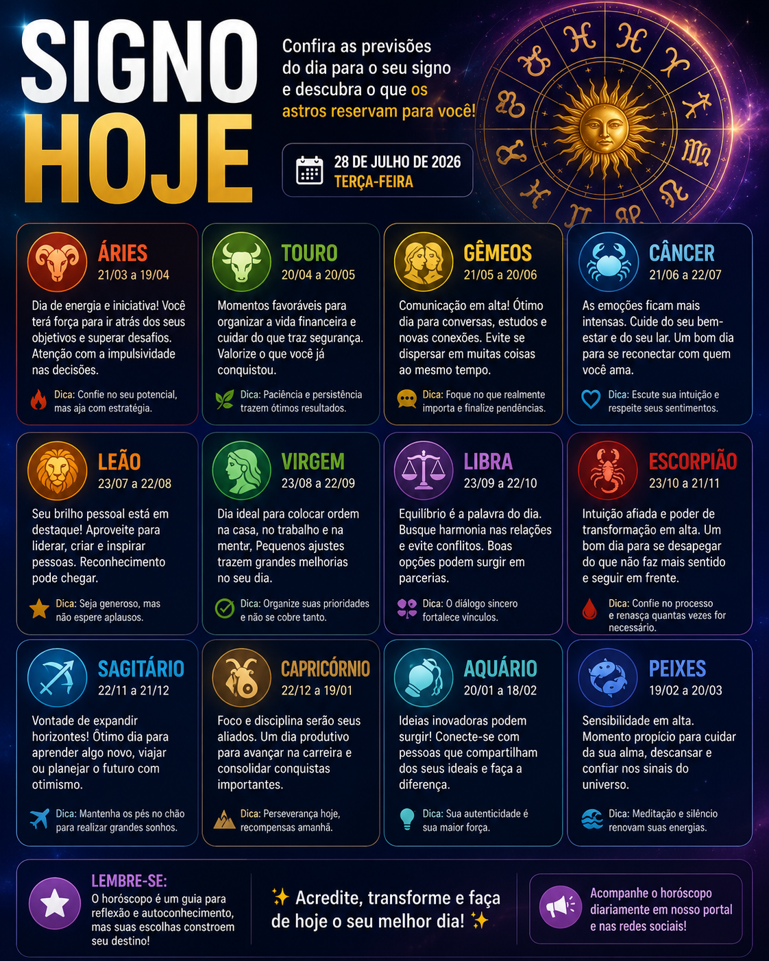 Signo hoje (28/07): confira as previsões do horóscopo para esta terça-feira