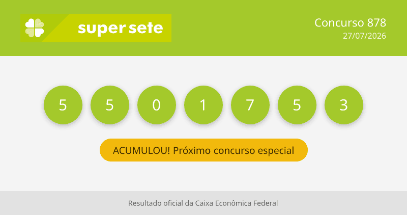 Resultado Super Sete 878: confira os números sorteados desta segunda-feira