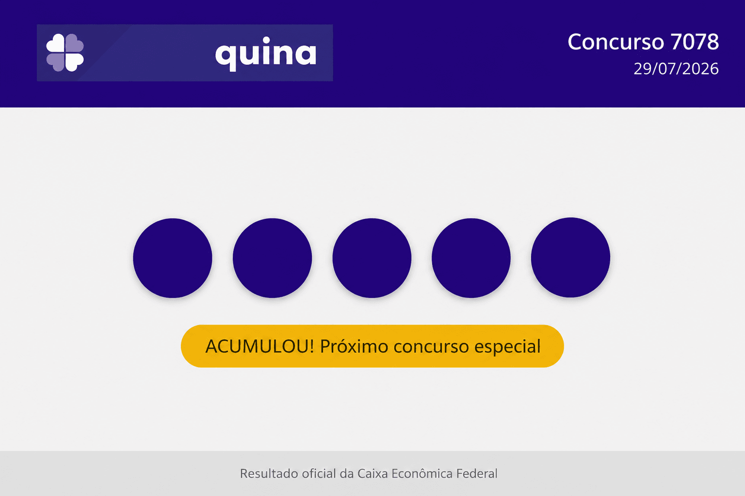 Resultado da Quina 7078 hoje (29/07): confira as dezenas sorteadas