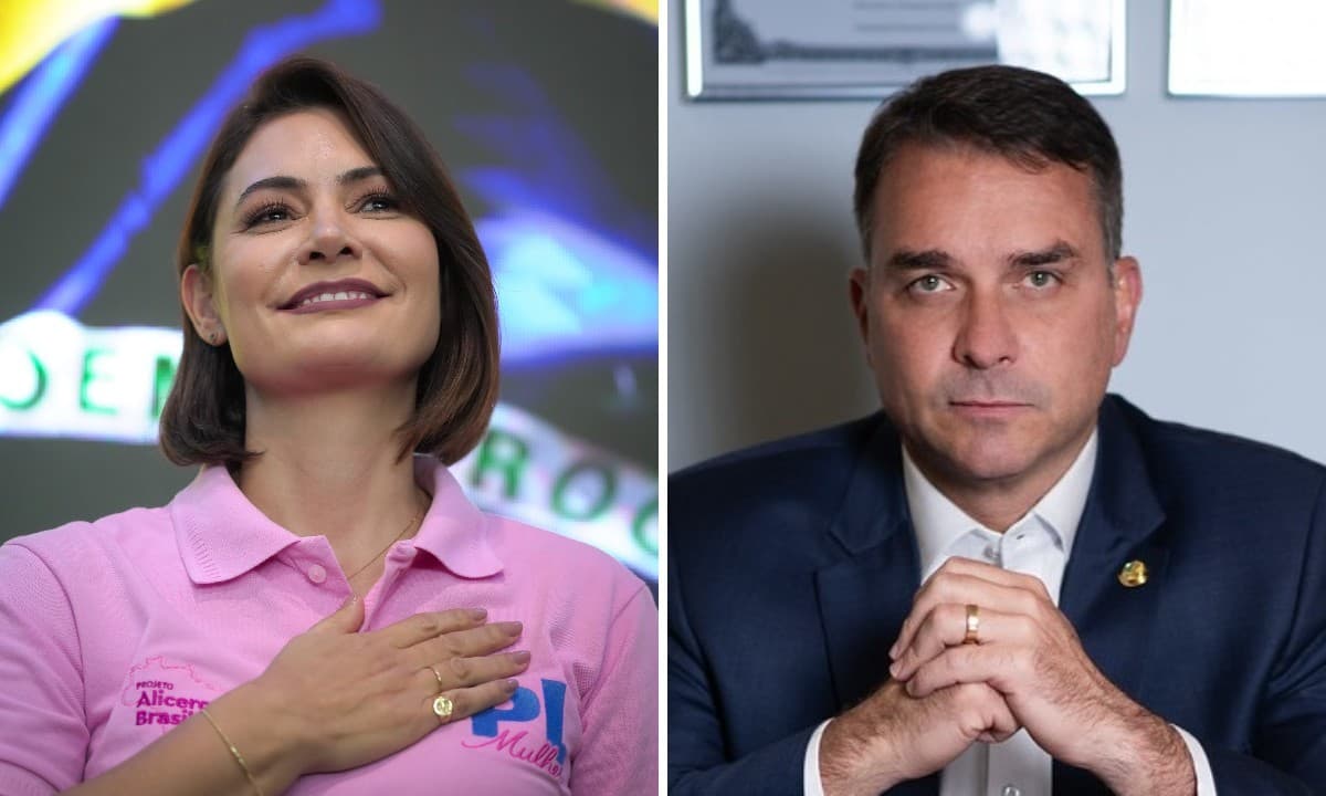 Michelle e Flávio Bolsonaro se reencontram para gravação eleitoral