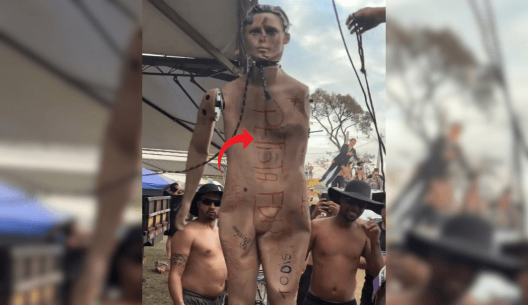 Grupo simula espancamento de boneco 'petista' na Festa do Peão