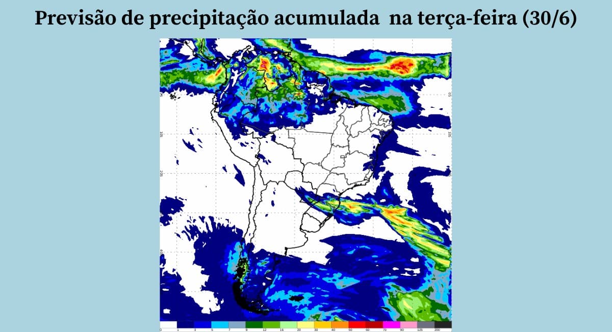 Previsão de temporais no Sul e tempo firme no Centro-Oeste